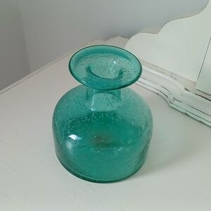 Teal Bubble Glass Bud Vase